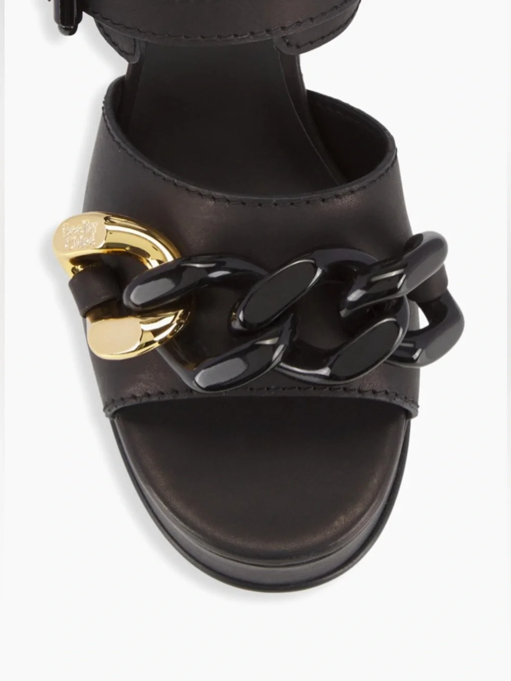 See By Chloe Black Leather Platform Sandals with Gold Accent